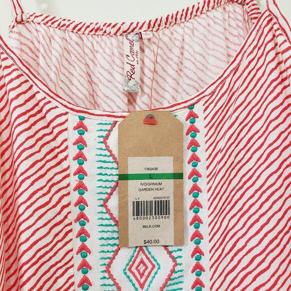 Red Camel NWT striped embroidered lace trim front tank top woman's size large - Picture 7 of 9